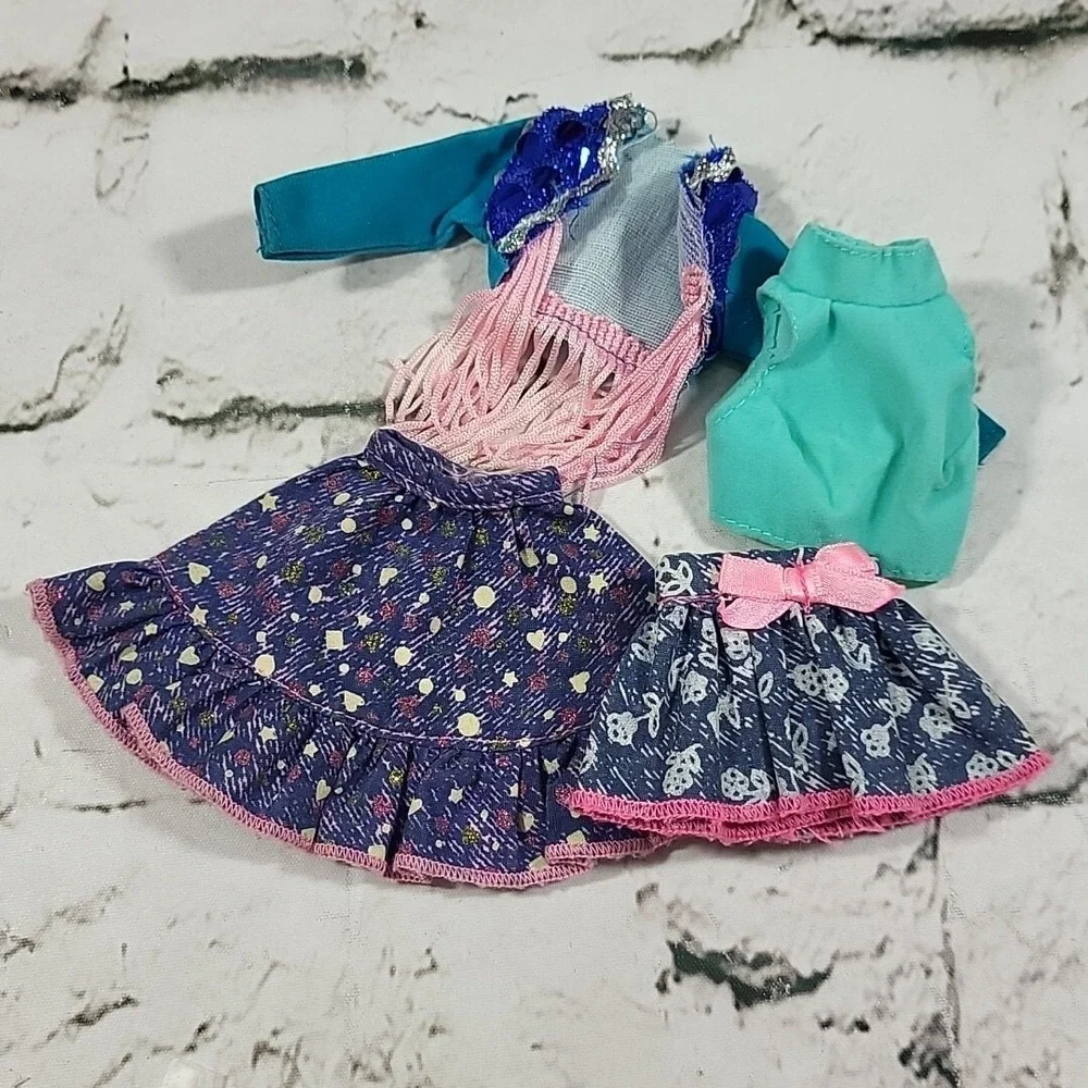 Vintage 80's Barbie Clothes Velvet Tops Western‎ Fringe Denim Jean Skirts Mattel